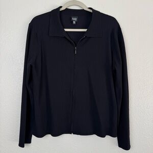 Eileen Fisher black‎ full zipper light cardigan sweater L